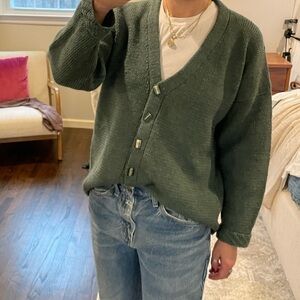 Hand Knit Wool Cardigan Sage Green